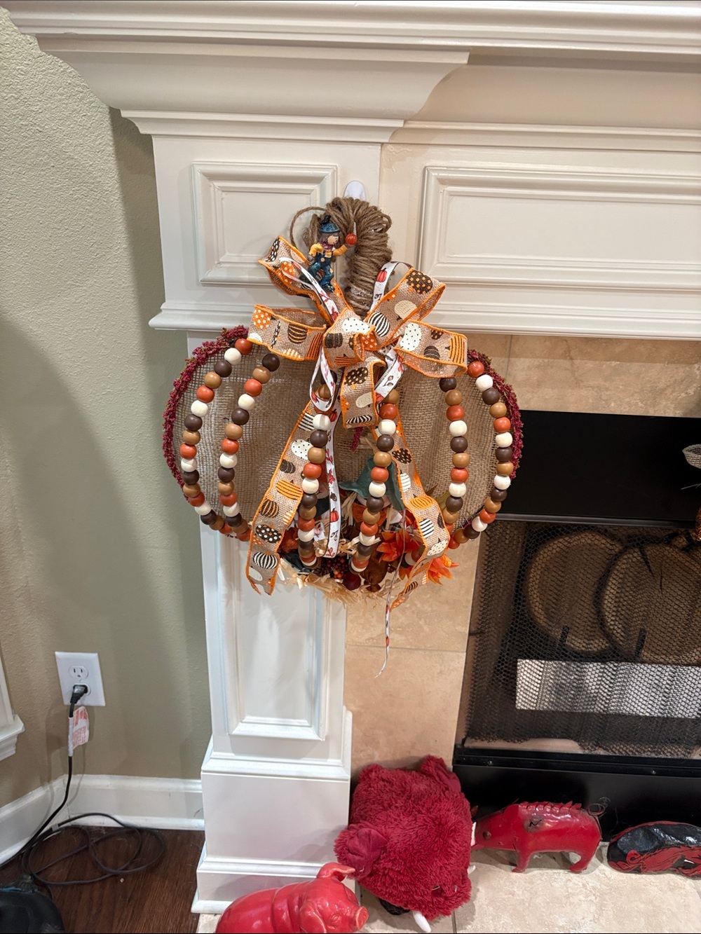 Autumn Beaded Pumpkin Wreath - Orange, Brown & Cream